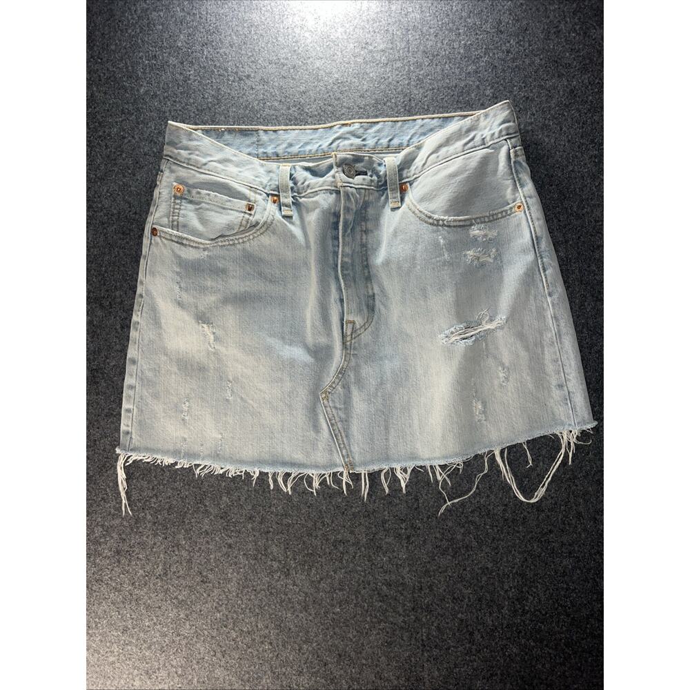 Levis Skirt Womens 31 Blue A Line Mini Light Wash Distressed Zip Fly Denim